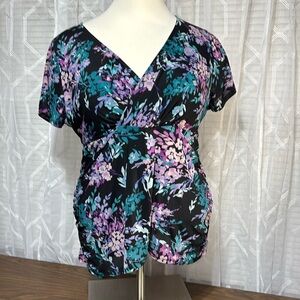 Torrid Top Womens Size 3 Floral Faux Wrap Work Office Casual Sheer Lined top